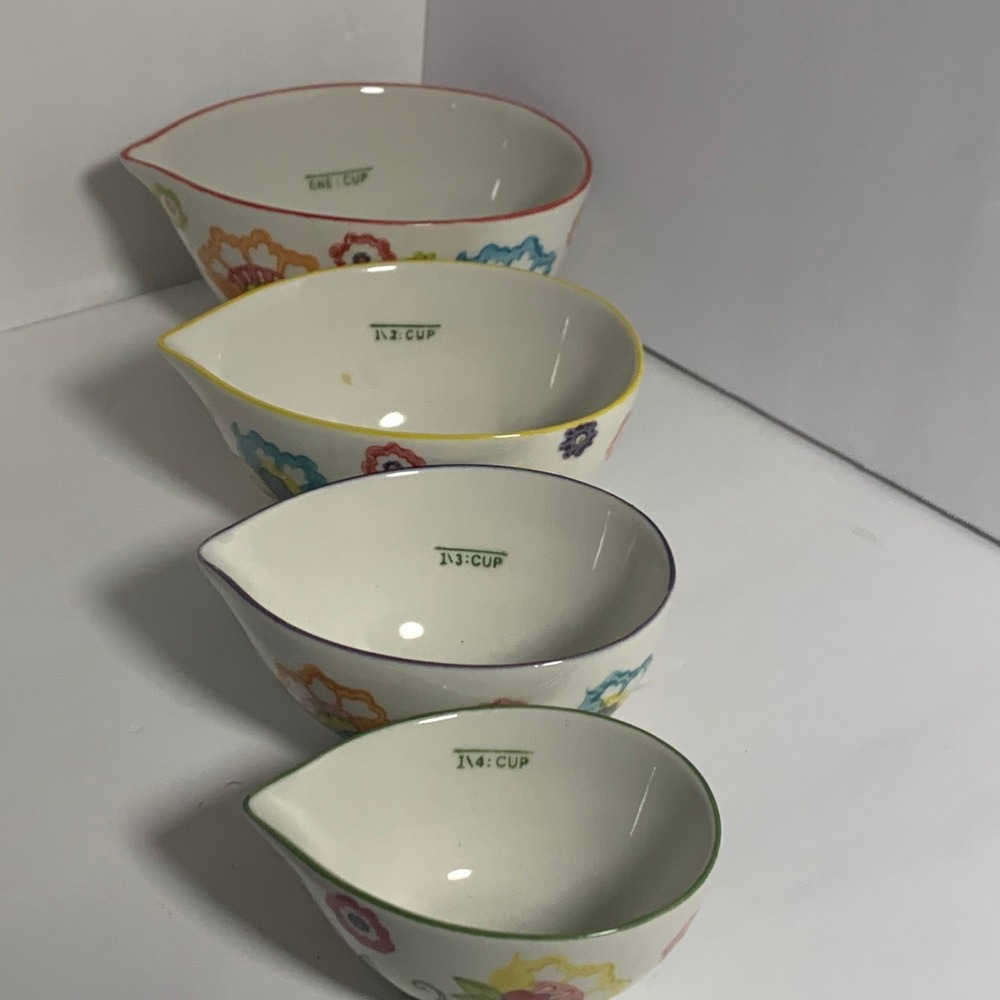 Floral Ceramic Measuring Cups Set of 4 Hand Painted Discontinued Pier 1 Imports - Picture 8 of 12
